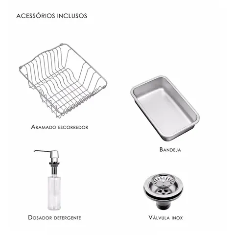 Cuba Dupla de Mesa para Cozinha Funzionale com Acessórios Acetinada - De Bacco - Liven Casa